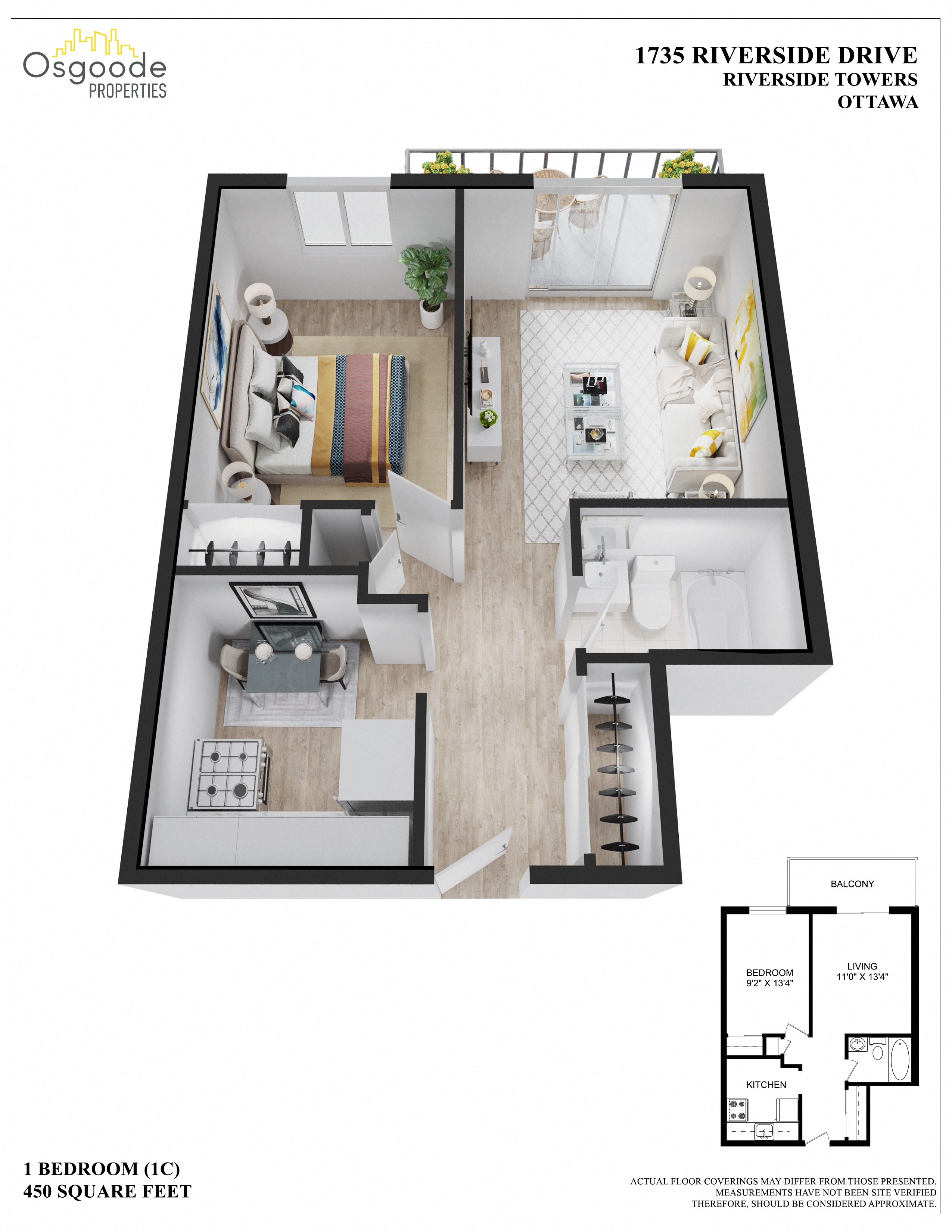 Appartement 1 Chambre a louer à Ottawa a Riverside Towers - Plan 01 - PagesDesLocataires – L405088