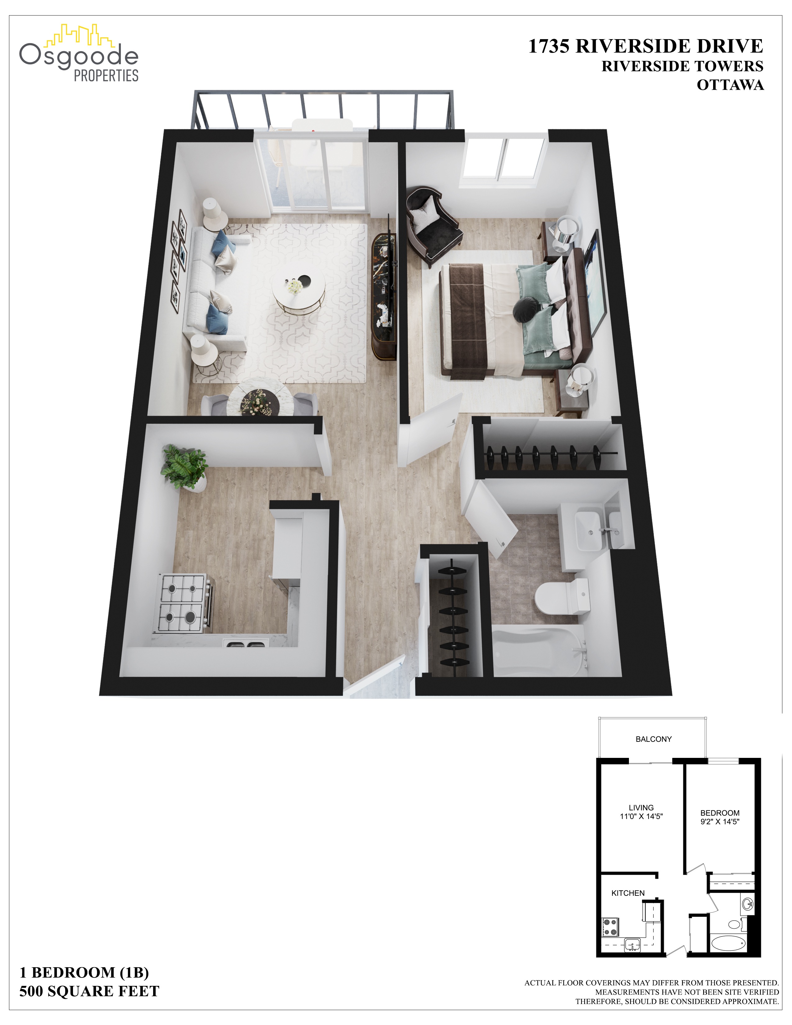 Appartement 1 Chambre a louer à Ottawa a Riverside Towers - Plan 01 - PagesDesLocataires – L404977